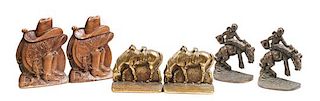 Three Sets of Contemporary Cowboy Motif Bookends Height of tallest 7 inches
