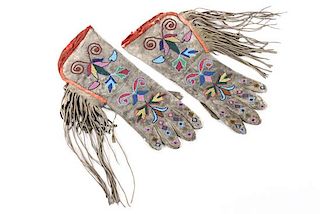 Pair Beaded Gauntlets Length 15 x width 7 inches