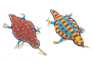 Pair of Plains Beaded Turtle Umbilical Fetishes Length of each 6 inches