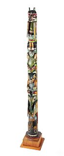 Northwest Coast Carved Wood Polychrome Totem Pole Height 77 inches