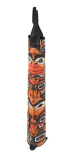 Don Lelooska (Kwakwaka'awkw, 1933-1996) Polychrome Carved Wood Totem Pole Height 84 inches