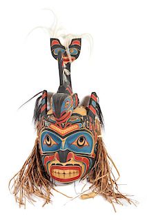 Tom Patterson (Nuu-chah-nulth, b. 1962) Carved Wood Polychrome Mask Height 27 x width 15 1/2 x depth 14 inches