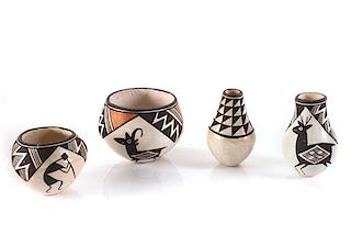 Lucy M. Lewis (Acoma, 1898-1992), Eight Pottery Miniatures Height of largest 2 3/4 x diameter 3 1/3 inches