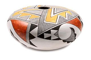 Rose Chino (Acoma, 1928-2000) Polychrome Seed Jar Height 3 1/2 x diameter 7 1/4 inches