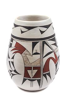 Leona Navasie (Hopi, 20th Century) Polychrome Vase Height 7 1/2 x diameter 4 1/2 inches