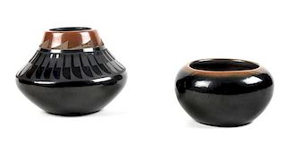 Dora Tse Pe (San Ildefonso b. 1939) Two Brown on Black Bowls Height of larger 2 3/4 x 4 inches