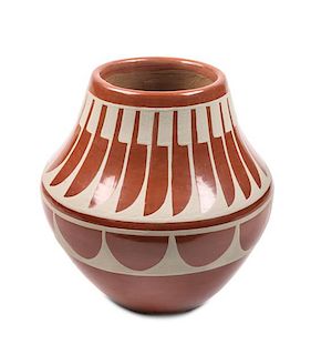Albert and Josephine Vigil (San Ildefonso, 20th Century) Redware Vase Height 5 1/2 x diameter 6 1/4 inches