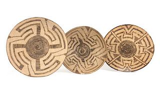 Three Akimel O'odham (Pima) Baskets Diameter of largest 13 1/4 inches