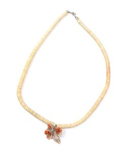 Zuni Bird Fetish Pendant on Heishi Bead Necklace Length 20 inches