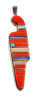 Charles Loloma (Hopi, 1921-1999) Silver and Multi Gem Pendant Height 3 inches