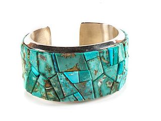 Cassandra Dukepoo (Taos, b. 1976) Silver and Turquoise Cuff Bracelet Length 5 1/4 x opening 3/4 x width 1 1/4 inches
