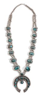 Southwestern Silver and Turquoise Squash Blossom Length 25 inches