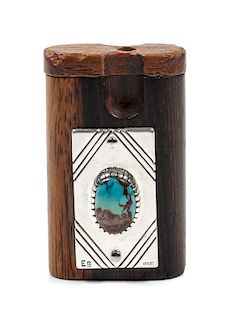 Edison Begay (Dine, b. 1954) Silver and Turquoise Decorated Peyote Box Height 2 7/8 x width 1 3/4 inches