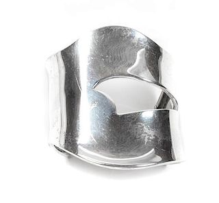 Mary-Rita Padilla Large Silver Cuff Bracelet Length 5 5/8 x opening 1 7/8 x width 3 inches