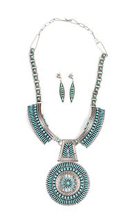 Francis M. Begay (Dine, 20th Century) Silver and Turquoise Needle Point Necklace Length of necklace 18 inches, height of pendant