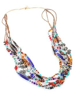 Zuni Five Strand Heishi and Bead Necklace Length 33 inches