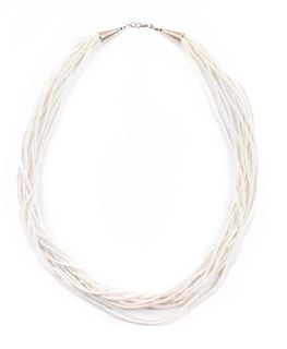Santo Domingo Ten Strand White Shell Heishi Necklace Length 26 inches