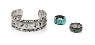 Navajo Stamped Silver Bracelet Length 6 1/8 x opening 1 1/4 x width 7/8 inches.