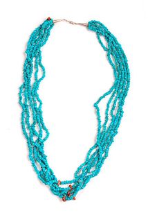 Southwestern Five Strand Turquoise and Shell Necklace Length 24 inches