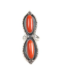 Southwestern Silver and Coral Ring