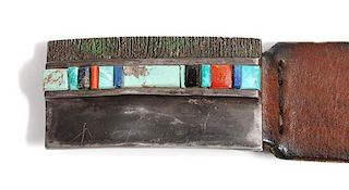 Hopi Style Silver and Multi-Stone Inlay Belt Buckle Height of buckle 1 7/8 x width 3 1/2 inches