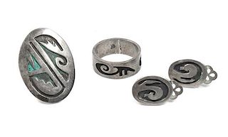 Three Hopi Silver Overlay Style Jewelry Items