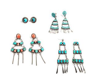 Six Pairs of Southwestern Earrings Length of longest 3 1/2 inches