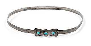 Southwestern Silver and Turquoise Hatband Diameter 7 1/4 inches