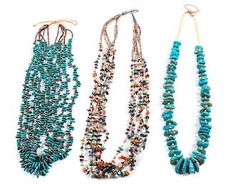 Three Southwestern Multi-Gem Bead Necklaces Length of largest 30 inches