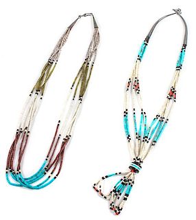 Four Southwestern Heishi Bead Necklaces Length of longest 30 inches