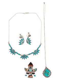 Southwestern Silver and Turquoise Necklace Length of necklace 14 inches