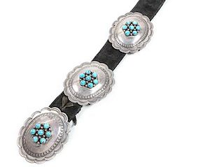 Navajo Silver and Turquoise Concho Belt Length overall 44 inches