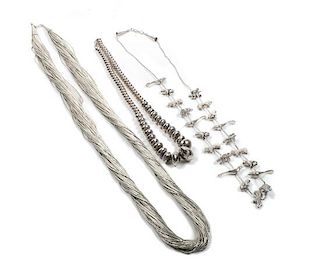Three Southwestern Silver Necklaces Length of longest 34 inches