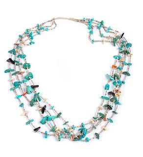 Five Southwestern Turquoise Nugget Necklaces Length of longest 34 inches