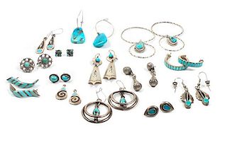Collection of Southwestern Silver and Turquoise Earrings