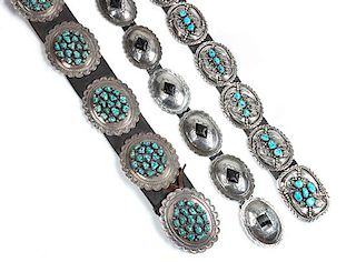 Three Southwestern Silver Concho Belts Length of largest overall 41 inches