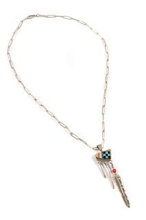 Southwestern Silver and Turquoise Pendant Height of pendant 3 1/4 inches