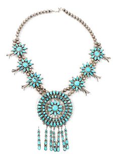 Zuni Petit Point Squash Blossom Necklace Length 22 inches