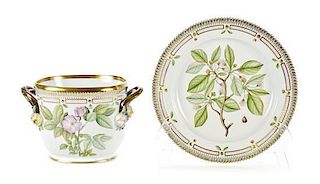 Two Royal Copenhagen Porcelain Flora Danica Serving Articles, Platter diameter 11 3/4 inches.