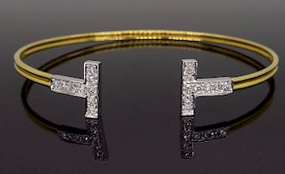 T Gate Style Diamond Bangle in 18K Gold