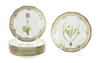 Seven Royal Copenhagen Porcelain Flora Danica Reticulated Plates,