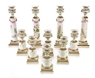 Ten Royal Copenhagen Porcelain Candlesticks, Height of taller 11 1/2 inches.