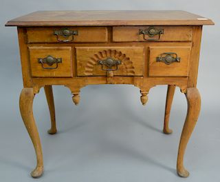 Queen Anne cherry lowboy, two over three drawers with shell carved center drawer, 