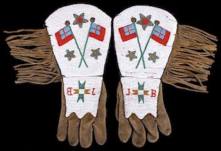 Assiniboine Fully Beaded Gauntlet Gloves 1870-1890