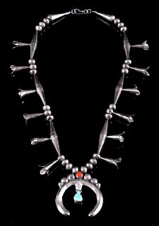 Navajo Old Pawn Sterling Squash Blossom Necklace