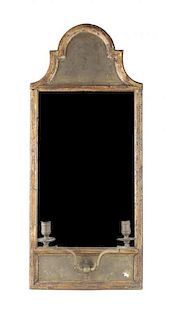 A French Fruitwood and Brass Two-Light Girandole Mirror, Height 32 x width 14 inches.