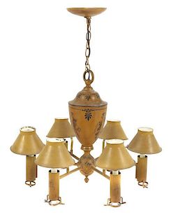 A French Six-Light Yellow-painted Tole Chandelier,