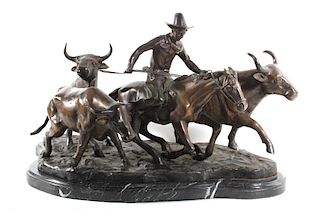 Stamped Steer & Cowboy Bronze - Remington