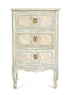 A French Provincial Louis XV Style Painted Table de Nuit, Height 31 x width 21 x depth 16 inches.