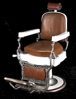 Koken Porcelain and Leather Barber Chair 1920-